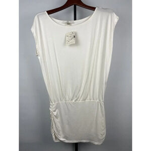 Boston Proper Off White Short Cap Sleeve Modal Blend Tunic Blouson Top Size M